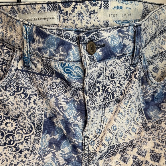 Anthropologie Blue Patchwork Print High Rise Jeans Chic Statement Pants - Picture 3 of 14